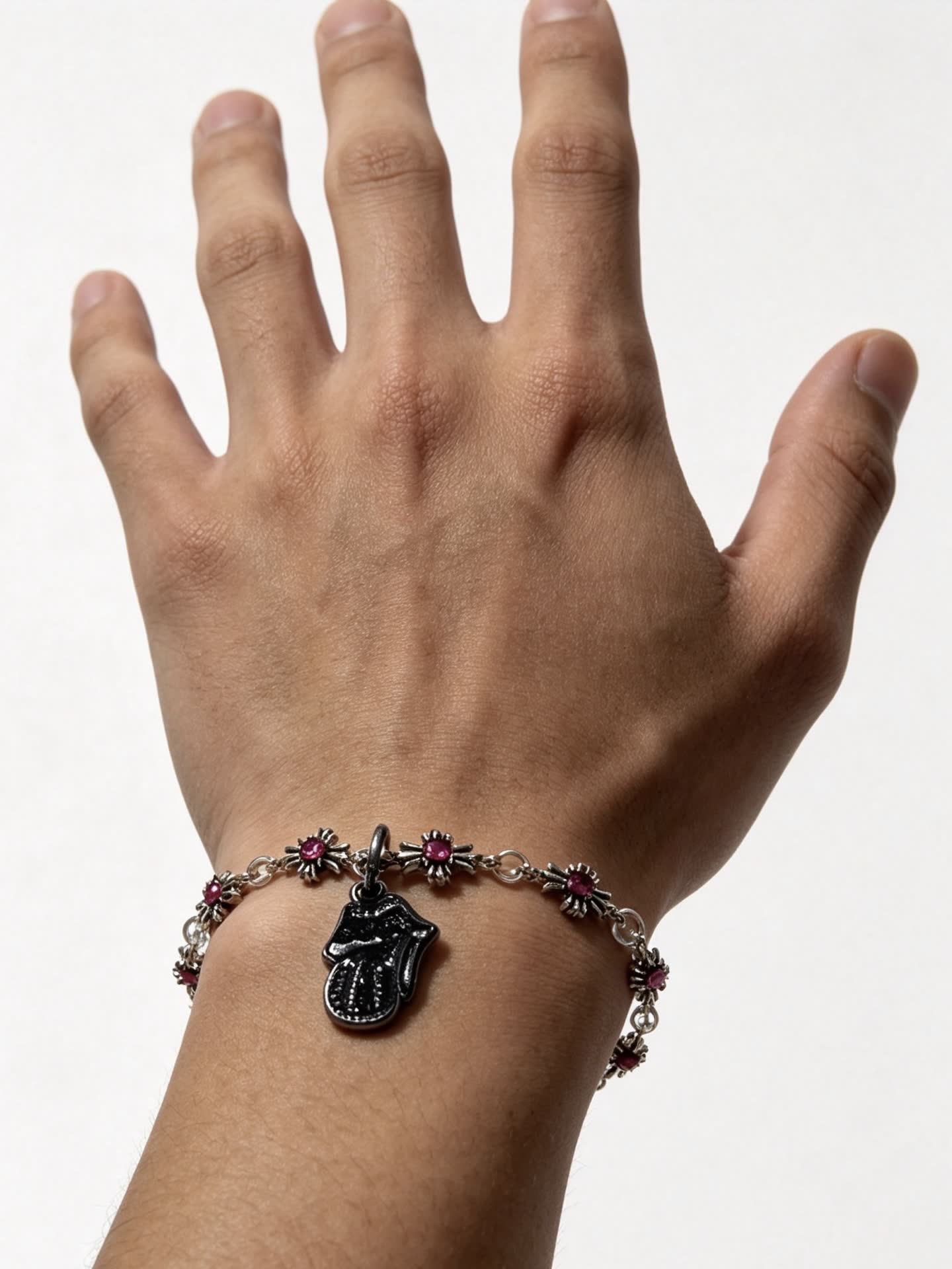 Chrome Hearts Silver and Ruby Gemstone Bracelet with Beetle Charm